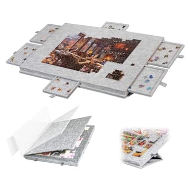 Planche de Puzzle Inclinable 2 en 1,Support Inclinable à Velcro,6 Tiroirs de Tri,Plateau en Feutre Léger,Ultra-Léger 1700g, pour Puzzles Jusqu‘à 1000 Pièces (B)