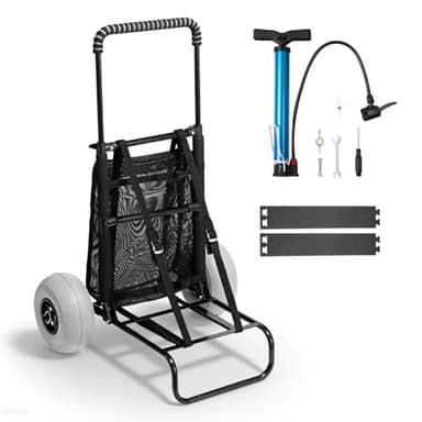 VEVOR Chariot de Plage avec Grandes Roues pour Le Sable, Porte-Bagages 510 x 370 mm, Chariot de Transport Pliable avec Roues Ballon de 228,6 mm, 74,8 kg, Hauteur 690 à 1140 mm, pour Plage, Camping