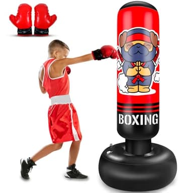 Sac de Frappe Enfant, 165cm Punching Ball Enfants, Sac de Boxe Gonflable avec Gants de Boxe, Cadeau pour Garçons et Filles de 3 à 12 Ans pour Karaté, Taekwondo, MMA(Ninja Dog)