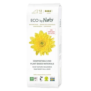 Naty Serviettes Ecologiques Super - Serviettes hygiéniques à base de plantes et absorbantes, produit menstruel en coton biologique, meilleur pour la santé féminine (12 unités)