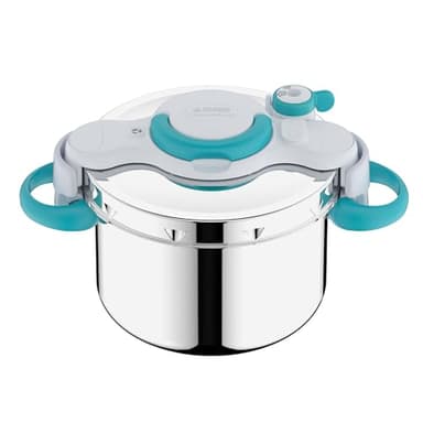 SEB ClipsoMinut'Easy + bleu 7,5L poignées rabattablesCocotte-minute®InductionLivre de 100 recettes Autocuiseur Inox Fabriqué en France Facile à utiliser P4904816