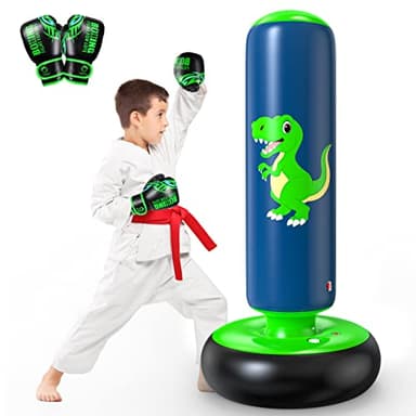 QPAU Sac de Boxe pour Enfants, Sac Boxe Gonflable Pied pour 3-8, Cadeaux pour GarçOns et Filles, Debout pour Enfants Set pour Pratique du Karaté, Taekwondo (Vert, 48 inch)