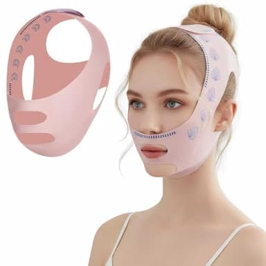 Masque Visage Réutilisable en V,Gaine Amincissante Pour Double Menton,Lifting Visage et Raffermissement,Maintien Confortable Avec Design Ergonomique,Multi-Usage Pour Maison, Bureau et Voyage,Rose