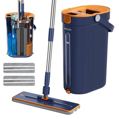 Balai Serpillière Essoreur Plat 3 Réservoirs K1-Pro, Réelle Séparation Eau Propre Et Sale, Nettoyage Hygiénique sans Effort, Jet & Brosse, Manche INOX, Tête XL, Microfibres Lavables, Marque Française