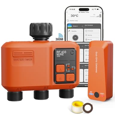 XinFuture Smart Programmateur Arrosage WiFi 3 Voies,300 Meters RF,Couverture WiFi supérieure, Minuteur Arrosage Automatique avec Contrôle APP,Minuterie D'irrigation Programmable et Arrosage à Distance