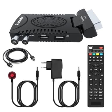 Romicta Décodeur TNT HD 2025 - DVB-T2 H.265 HEVC FTA Full HD PVR, USB, HDMI, SCART, Tuner TV numérique terrestre, récepteur numérique Haute définition Full HD 1080p, télécommande Universelle 2 en 1