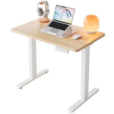 HUANUO 80 x 48cm Bureau Assis Debout Électrique, Réglable en Hauteur, 4 Positions Mémorisées, pour Travail à Domicile et Ordinateur, Noyer Clair