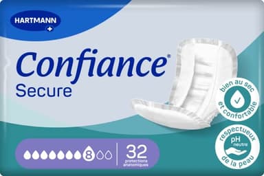 Confiance Secure - Protections Anatomiques Absorbantes pour Hommes et Femmes - Niveau d'Absorption = 8 gouttes (Fuites Urinaires Importantes) - Matière Douce - Blanc - 32 Unités, large