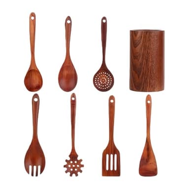 Ensemble d Ustensiles de Cuisine - 8 Pièces Spatules et Louche Résistantes à la Chaleur Antiadhérentes - Ensemble D'Ustensiles De Cuisine En Bois - Pour En Intérieur Extérieur Maison