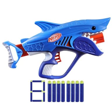 Nerf Junior Wild, Blaster Sharkfire Facile à Utiliser, Lanceur de Fléchettes pour Enfants, Léger et Ergonomique, Design Requin, Idéal Cadeau d’Anniversaire, Dès 6 Ans