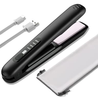 Lisseur et boucleur de cheveux sans fil 2 en 1, lisseur de voyage rechargeable par USB 5000mAh, mini lisseur de cheveux portable sans fil, chauffe rapide, température réglable sur 4 niveaux