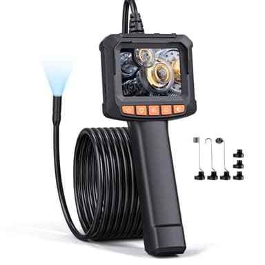QIMIC Caméra Endoscopique, 1080P HD Endoscope avec Zoom 2X, IP67 Camera Inspection Canalisation à Étanche IPS de 2,4 Pouces, Câble Semi-Rigide de 5M, 8 LED Réglables, Gadgets pour Hommes