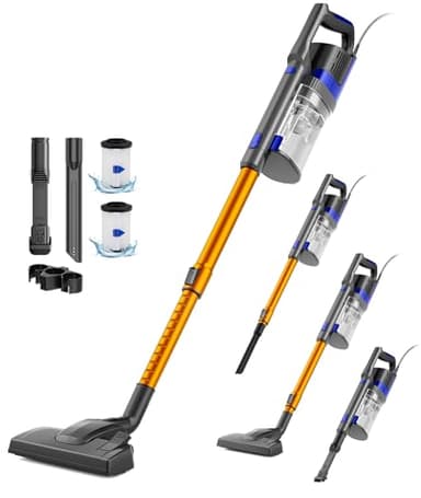 VACTechPro 60KPa/680W/7M Aspirateur, Aspirateur Balai avec Dépoussiéreur 800ML, Aspirateur Balai avec Fil avec Design à Double Poignée, Aspirateurs Balais et Balais Électriques pour Sols Durs, Orange