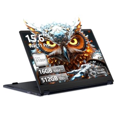 15,6 Pouces Ordinateur Portable 2 en 1 Écran Tactile avec Core i3 8100Y Processeur, Win11 PC Portable 16Go RAM 512Go SSD 360° Rotation 1080P FHD IPS Écran, léger Laptop avec Mini-HDMI, Type-C, USB 3.0