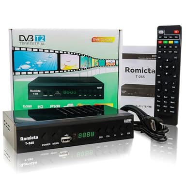 Romicta Décodeur TNT HD- DVB-T2/C H.265 HEVC FTA Full HD PVR, USB, HDMI, SCART, Tuner TV numérique terrestre, récepteur numérique Haute définition Full HD 1080p, Télécommande Universelle 2 en 1