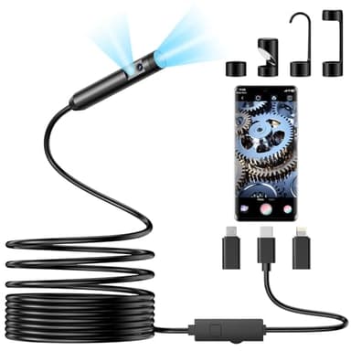 OneAmg Caméra d'inspection Endoscopique 1920 HD Serpent, Borescope à Double Lentille avec 8+1 Lampes LED RéGlables Endoscope Type-C pour Smartphones Android et iOS(16.4Ft/5M)