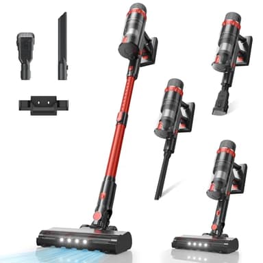 Aspirateur Balai sans Fil, 48KPA/70Mins Aspirateur Balai sans Fil Puissant avec LED Écran Tactile/Brosse Anti-Emmêlement/Chargement Mural, Vacuum Cleaner pour Tapis Sols Durs et Poils d'animaux