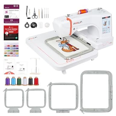 PooLin EOC06 Machine à Broder - Écran Tactile - Brodeuse Numérique - Lettres et Motifs - Embroidery Machine - Personnaliser des T shirts, polos, vestes, chemises, sacs à main, serviettes et plus