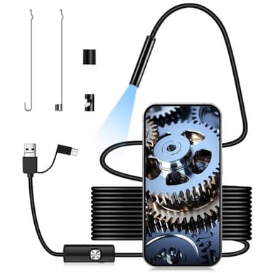 SJACXANM Caméra Endoscopique, Endoscope Camera HD avec 6 Lumières, 3 en 1 Endoscopique D'inspection Ip67, Camera Canalisation pour Smartphone Android (5m)