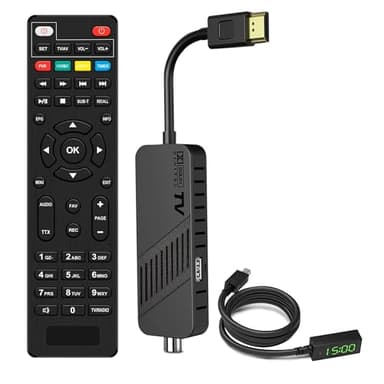 Leyf Décodeur DVB-T2 TNT Full HD 1080P, TV Decodeur Caché derrière la TV, Chaînes gratuites, Affichage numérique, HEVC H265 Main 10 Bits, 2in1 télécommande, HDMI/AV, USB