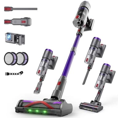 Circlio Aspirateur Balai sans Fil 600W/58000Pa/75min, Aspirateur sans Fil Puissant avec Écran LED Intelligent, Brosse Anti-emmêlement, Station de Charge, pour Tapis, Sols Durs, Poils d'animaux