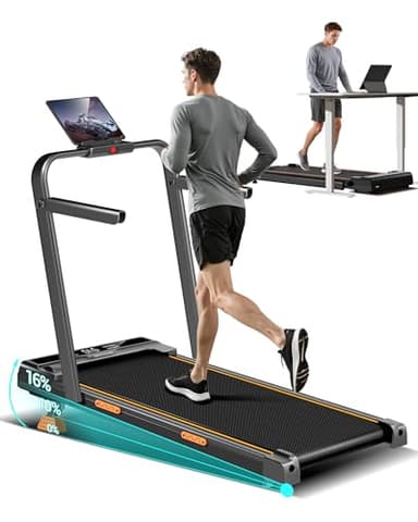 UMAY Tapis de Course Pliable Inclinable 16%, 10KM/H Tapis de Marche Pliable Inclinable, avec Affichage LED, télécommande, 3.0 CV Treadmill Walking Pad, Tapis de Marche Bureau, Max Charge 136KG