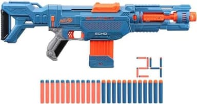 Nerf Elite 2.0, blaster Echo CS-10, 24 fléchettes Nerf, chargeur 10 fléchettes, crosse amovible et rallonge de canon, 4 rails tactiques