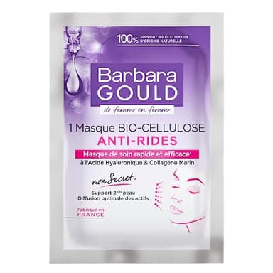 Barbara Gould - Masque Bio-Cellulose Anti-Rides 100% d'Origine Naturelle, Masque Visage Femme Anti-Âge Enrichi en Acide Hyaluronique et en Collagène Marin - Sachet Uni-dose