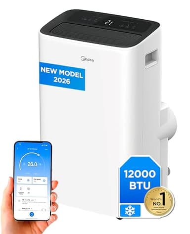 MIDEA Climatiseur Mobile Silencieux 12000 BTU avec Évacuation | 4 en 1: Climatisation, Ventilation, Déshumidification, Sleep | Clim Portable avec Contrôle App & Télécommande | Kit de Fenêtre Inclus