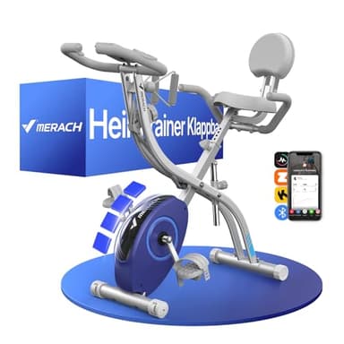 MERACH 4 en 1 Vélo D’Appartement Pliable avec App d’Entraînement, Velo d Appartement avec Résistance Magnétique 16 Niveaux, Écran LCD & Mesure du Pouls, Vélos de Fitness avec Siège Confortable