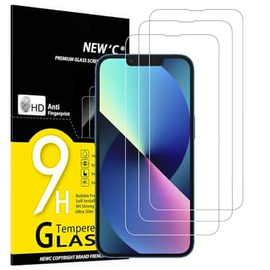 NEW'C Lot de 3, Verre Trempé pour iPhone 14, iPhone 13, iPhone 13 Pro (6,1 Pouces), Film Protection écran -sans Bulles d'air -Ultra Résistant (0,33mm HD Ultra Transparent) Dureté 9H Glass