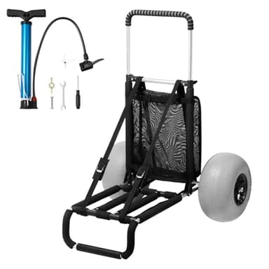 VEVOR Chariot de Plage avec Grandes Roues pour Le Sable, Plateau de Chargement 760 x 390 mm, Chariot de Transport Pliable avec Roues Ballons de 304 mm, capacité de 74,8 kg, Hauteur de 685 à 1135 mm