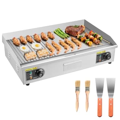 VEVOR Plancha Électrique 72,5x40 cm, Plaque à Snacker 4400 W, pour Barbecue Restaurant Snack-Bar, Plaque de Cuisson de Comptoir en Inox, Température Réglable 50-300 °C, Surface Mi-rainurée Mi-plate