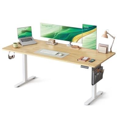 SONGMICS Bureau Électrique Réglable en Hauteur, 180 x 80 cm, Table Assis-Debout, Fonction Mémoire 4 Hauteurs, pour Bureau, Télétravail, Doré Chêne LSD138YA01