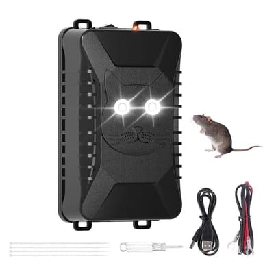 Ultrason Souris et Rats pour Voiture 12V, avec Lumière Clignotante, Repulsif Rongeur pour Voiture, Anti Rongeur Voiture, Répulsif Chat Ultrason Extérieur, Anti Rats Exterieur Puissant