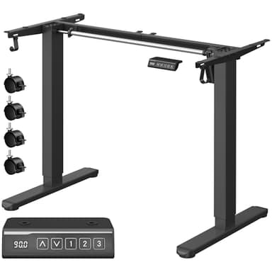 VASAGLE Bureau Électrique Réglable en Hauteur, Cadre de Bureau Assis-Debout, Support de Table, sans Plateau de Table, avec 2 Crochets, Fonction Mémoire 3 Hauteurs, Acier, Noir d'encre LSD021B01V2