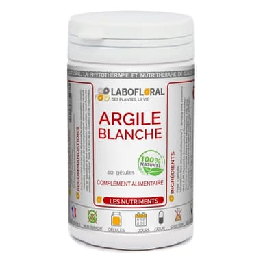 Argile blanche Labofloral 50 gélules dosées à 400 mg - Complément alimentaire - Vertus purifiantes et protectrices du tube digestif - Fabriqué en France