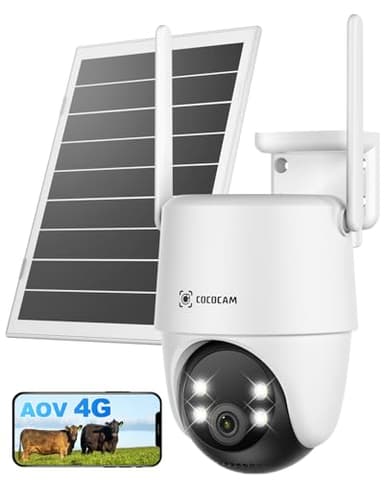 COCOCAM 24/7 Enregistrement AOV 4G Camera Surveillance Exterieur sans Fil, Batterie 15000mAh Panneau Solaire 8W, 2K PTZ, Détection IA, Suivi par l'IA, Vision Nocturne 30 Mètres, eSIM Incluse(NO WiFi)