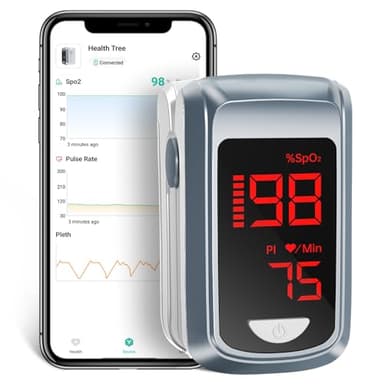 HOLFENRY Oxymetre de Doigt avec Bluetooth, Oxymètre de Pouls pour Enfants et Adultes avec 2 Piles pour Mesurer le pouls et la Saturation en Oxygène Sur le Doigt