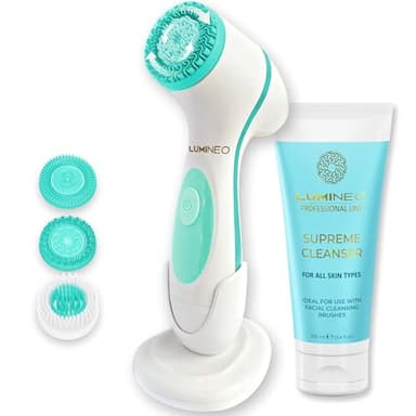 LUMINEO Classic Brosse Nettoyante Visage Électrique USB + Gel Nettoyant TOUS TYPES DE PEAU – Nettoyage Profond Anti-Points Noirs & Imperfections – 3 Têtes, Massage et Exfoliation