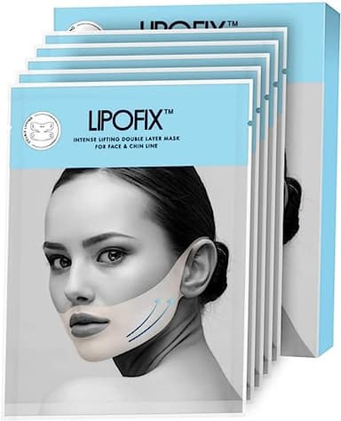 Lipofix Masque Facial Raffermissant - Thé Vert et Collagène pour Double Menton et Visage, 5 Masques