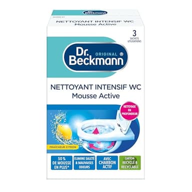 Dr. Beckmann - Nettoyant Toilette Intensif - Mousse Active Au Charbon Actif - Produit Toilette Qui Élimine Saleté & Mauvaises Odeurs Pour Un Nettoyage en Profondeur - Fraicheur Citron - 3 x 100g