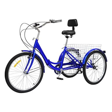 Kangten Tricycle pliable pour adultes Vélo 3 roues pour seniors Vélo de transport de marchandises à 7 vitesses avec panier d'achat 24 pouces Bleu