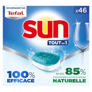 Sun pastilles lave-vaisselle Tout en 1 - 46 tablettes - 100% efficace sur + de 99 taches- Ecolabel - Fabriqué en France