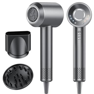 Sèche Cheveux Professionnel Portable 160 000 tr/min Seche Cheveux Ionique avec 5 Milliards d'Ions Négatifs 4 Températures & 3 Vitesses, Faible Bruit Diffuseur Magnétique et Buse Inclus