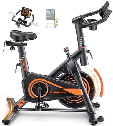 Burever Velo d Appartement Connecté APP, Vélo Appartement Ultra-Silencieux, Conception Ergonomique, Écran LCD avec Fréquence Cardiaque, Résistance Magnétique, Volant d'Inertie de 15 KG, Capacité 160KG