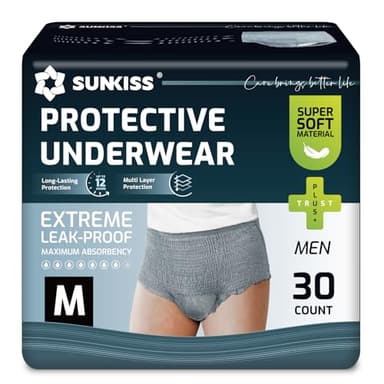 SUNKISS Sous-vêtements Incontinence Homme Slips Jetables Jour pour Adultes Culottes de Protection Masculines à Absorption Maxime Taille M Gris 30 Unités