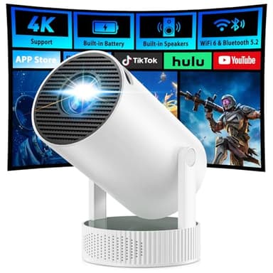 Projecteur Batterie intégrée, videoprojecteur Compatible 4K, Rotation à 220° intégré WiFi Bluetooth, Correction Automatique du trapèze Projector, Mini Vidéo projecteur Portable pour Home cinéma