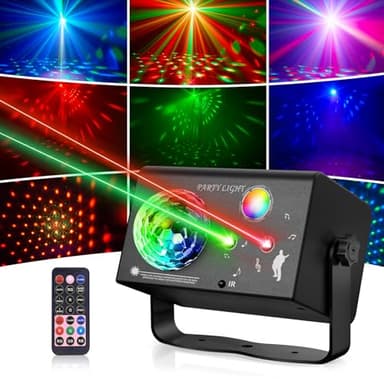 Vicalo Jeux de Lumiere et Fête 3-en-1 avec Télécommande, Contrôle par Musique & Contrôle Vocal – Lumière Disco avec Stroboscope, LED RVB, Effet Boule Disco et 72 Motifs pour Fêtes, Clubs, Noël