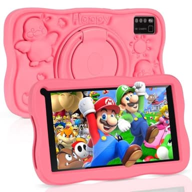SUMTAB Tablette Enfants 7 Pouces Android Tablette pour Enfant avec 8GB RAM+64GB ROM(TF 256GB), Contrôle Parental, WiFi, Bluetooth, Kids Tablette Tactile Éducative avec Kid-Proof Étui(Rosa)